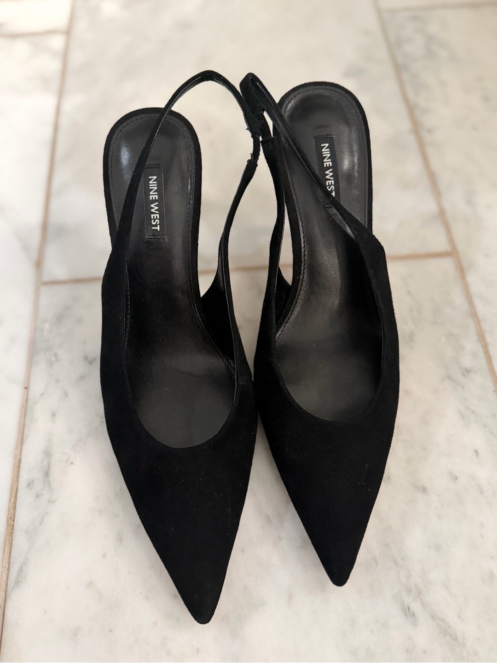 Nine West Palomma Leather Suede Black Pointed Slingback Heels